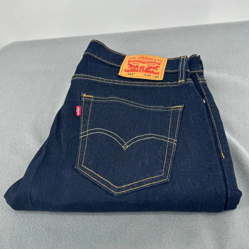 Levi's 511 Flex Jeans Mens 34x29 Dark Wash Slim Tapered Stretch Denim Blue